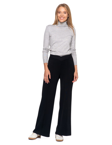 Spodnie - Spodnie damskie z szeroką nogawką CZARNY - produkt 1