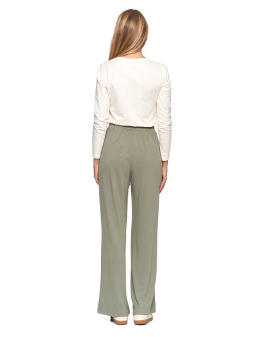 Spodnie - Spodnie damskie z szeroką nogawką ZIELONY - produkt 4