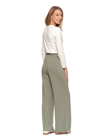 Spodnie - Spodnie damskie z szeroką nogawką ZIELONY - produkt 5