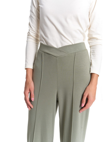 Spodnie - Spodnie damskie z szeroką nogawką ZIELONY - produkt 7