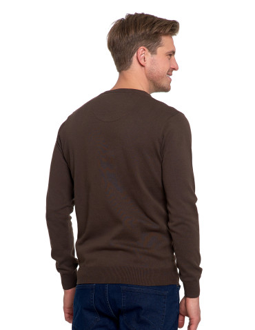 Swetry - Klasyczny sweter męski bawełniany o prostym kroju Ciemny brązowy - produkt 3