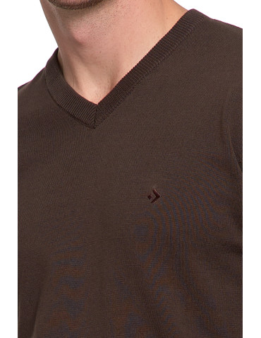 Swetry - Klasyczny sweter męski bawełniany o prostym kroju Ciemny brązowy - produkt 4