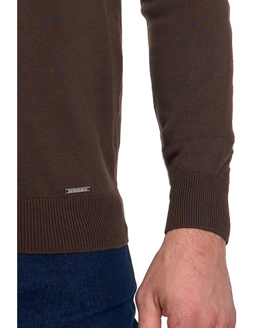 Swetry - Klasyczny sweter męski bawełniany o prostym kroju Ciemny brązowy - produkt 5