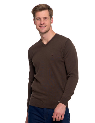 Swetry - Klasyczny sweter męski bawełniany o prostym kroju Ciemny brązowy - produkt 6