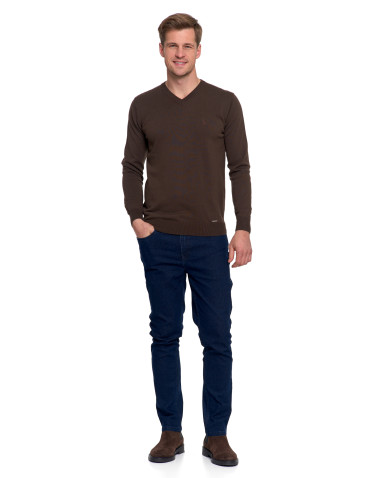 Swetry - Klasyczny sweter męski bawełniany o prostym kroju Ciemny brązowy - produkt 7
