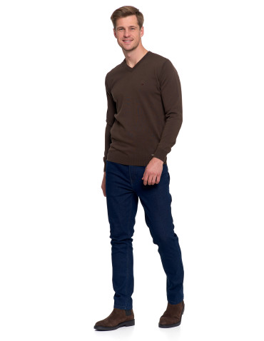 Swetry - Klasyczny sweter męski bawełniany o prostym kroju Ciemny brązowy - produkt 8
