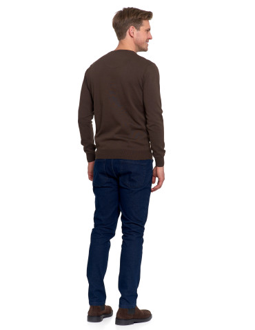 Swetry - Klasyczny sweter męski bawełniany o prostym kroju Ciemny brązowy - produkt 9