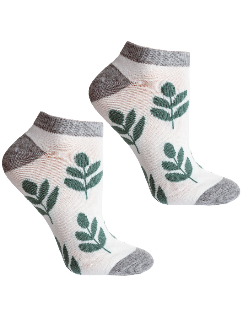 Stopki - Skarpetki stopki damskie bawełniane z motywem liści 3-pak WIELOKOLOROWY - produkt moraj.pl 2