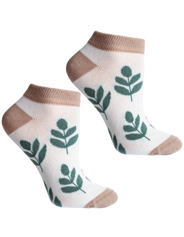 Stopki - Skarpetki stopki damskie bawełniane z motywem liści 3-pak WIELOKOLOROWY - produkt 3