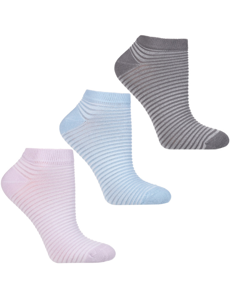 Skarpetki damskie stopki bawełniane w paski pastelowe 3-pak WIELOKOLOROWY