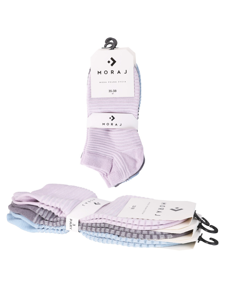 Stopki - Skarpetki damskie stopki bawełniane w paski pastelowe 3-pak WIELOKOLOROWY - produkt moraj.pl 5