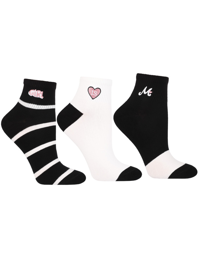 Skarpetki damskie za kostkę z haftem 3-pak WIELOKOLOROWY