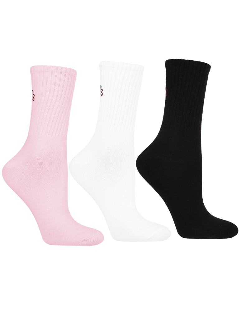 Skarpetki damskie długie szeroki ściągacz z napisem 3-pak WIELOKOLOROWY