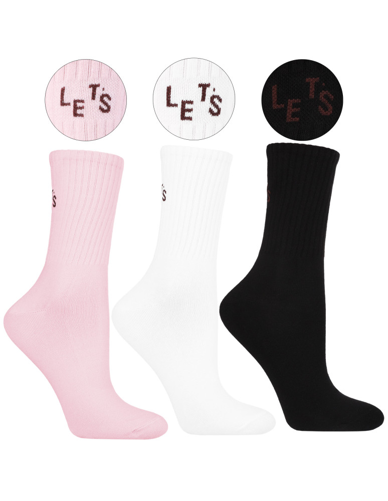 Długie - Skarpetki damskie długie szeroki ściągacz z napisem 3-pak WIELOKOLOROWY - produkt moraj.pl 2