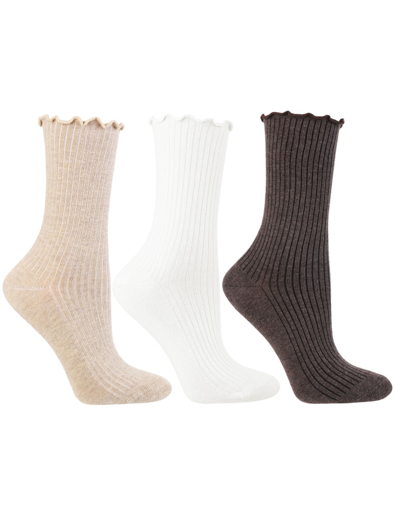 Skarpetki damskie bawełniane długie prążkowane 3-pak WIELOKOLOROWY