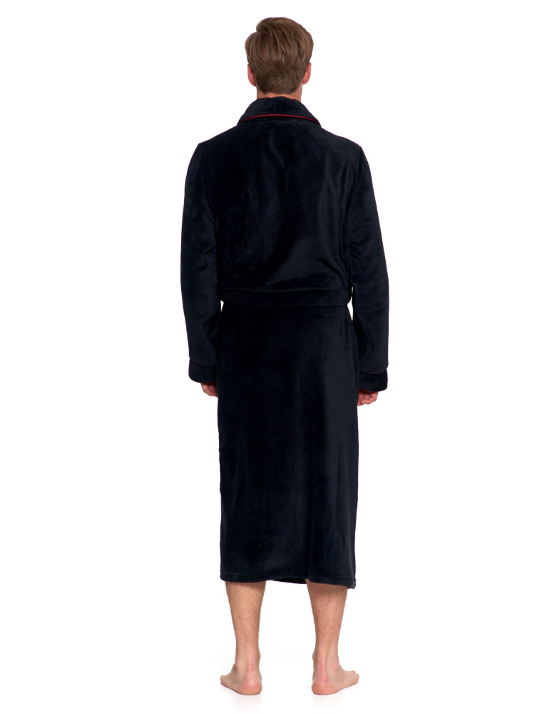 Szlafroki - Ciepły szlafrok męski długi z wiązaniem CZARNY  - produkt moraj.pl 4