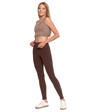 Legginsy - Legginsy damskie prążkowane z wysokim stanem BRĄZOWY - produkt 2