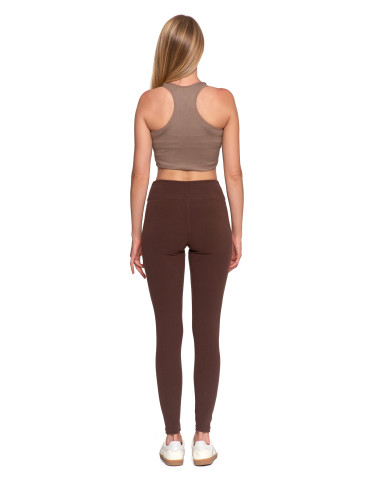 Legginsy - Legginsy damskie prążkowane z wysokim stanem BRĄZOWY - produkt 3