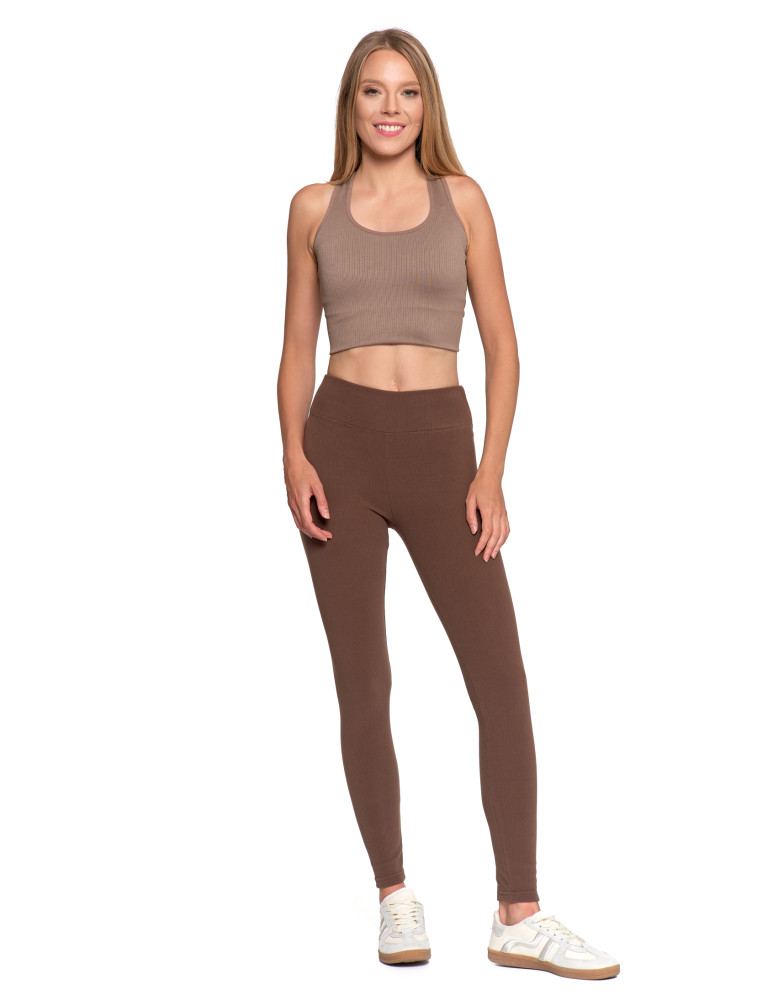 Legginsy damskie prążkowane z wysokim stanem MOKKA
