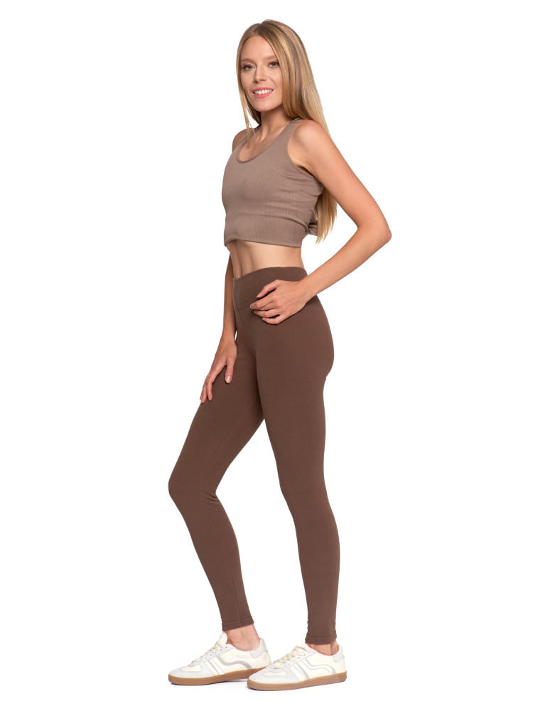 Legginsy - Legginsy damskie prążkowane z wysokim stanem MOKKA - produkt moraj.pl 2