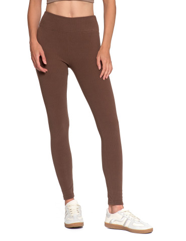 Legginsy - Legginsy damskie prążkowane z wysokim stanem MOKKA - produkt 6