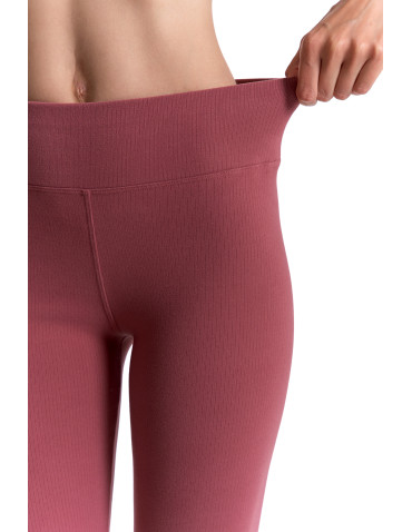 Legginsy - Legginsy damskie prążkowane z wysokim stanem RÓŻOWY - produkt 6
