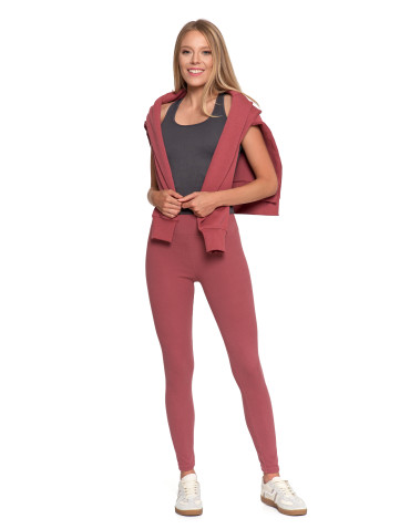 Legginsy - Legginsy damskie prążkowane z wysokim stanem RÓŻOWY - produkt 7