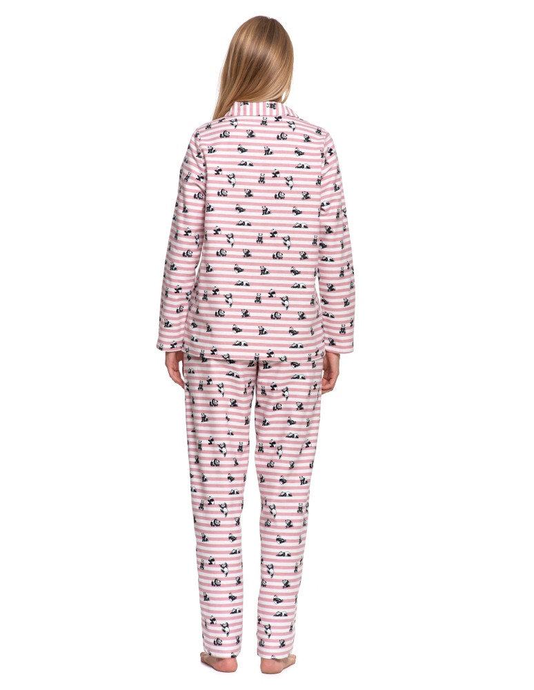 Długi rękaw - Piżama damska flanelowa w paski z motywem pand WZÓR 1  - produkt moraj.pl 2