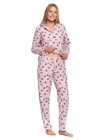 Długi rękaw - Piżama damska flanelowa w paski z motywem pand WZÓR 1 - produkt 4