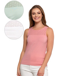 Damska bluzka bez rękawów bawełniana z ażurowym wykończeniem