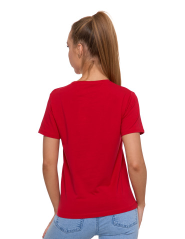 Koszulki i topy - Koszulka damska bawełna Premium T-shirt dekolt okrągły MALINOWY - produkt 1