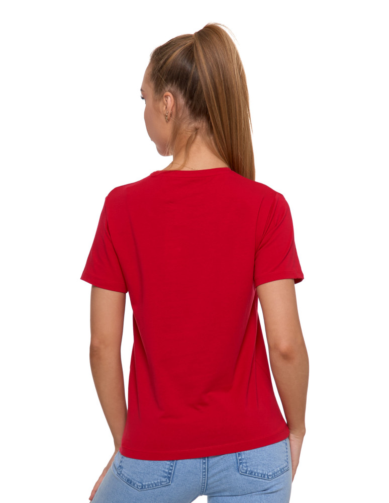 Koszulka damska bawełna Premium T-shirt dekolt okrągły MALINOWY