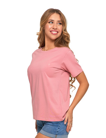 Koszulki i T-shirty - Koszulka damska bawełna Premium T-shirt dekolt okrągły RÓŻOWY - produkt 4
