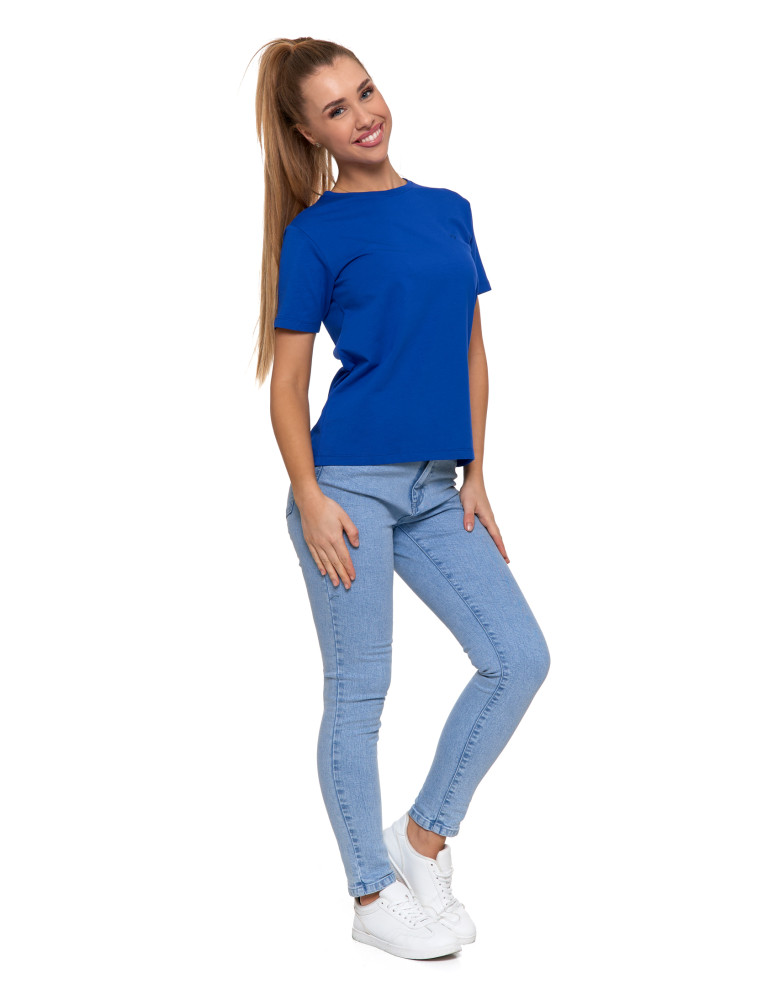 Koszulki i topy - Koszulka damska bawełna Premium T-shirt dekolt okrągły NIEBIESKI - produkt moraj.pl 2