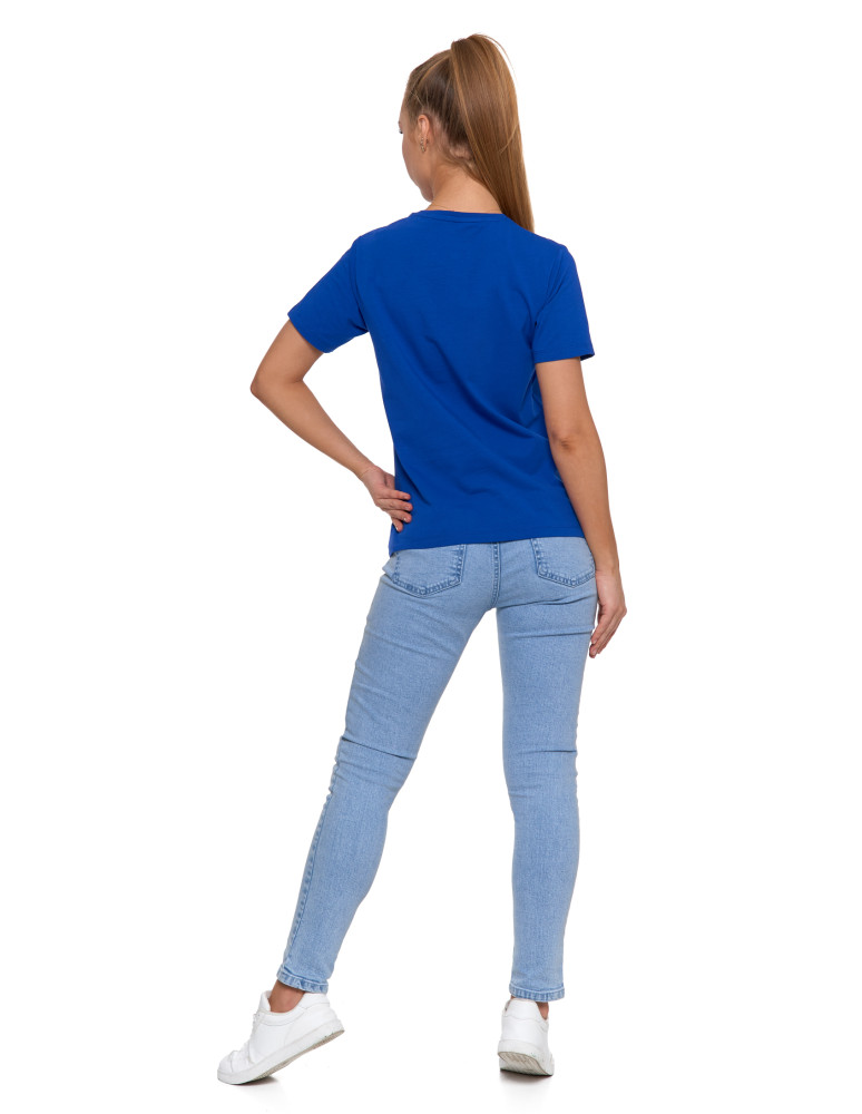 Koszulki i topy - Koszulka damska bawełna Premium T-shirt dekolt okrągły NIEBIESKI - produkt moraj.pl 3