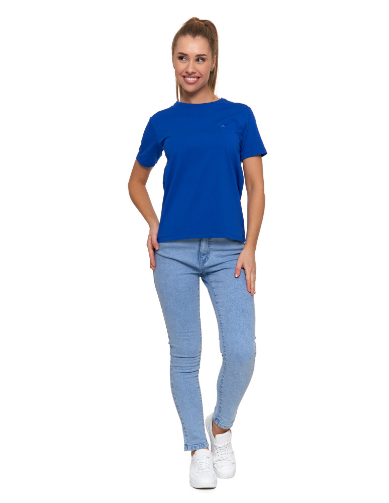 Koszulki i topy - Koszulka damska bawełna Premium T-shirt dekolt okrągły NIEBIESKI - produkt moraj.pl 4