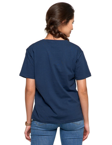 Koszulki i topy - Koszulka damska bawełna Premium T-shirt dekolt okrągły GRANATOWY - produkt 7