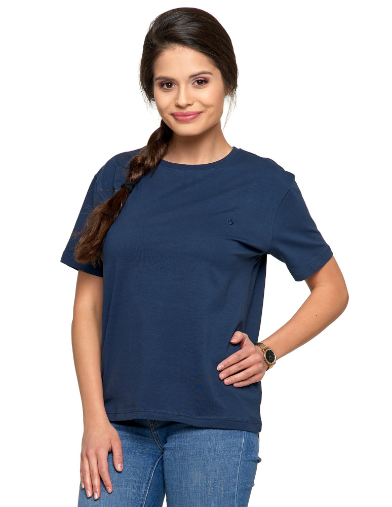 Koszulki i topy - Koszulka damska bawełna Premium T-shirt dekolt okrągły GRANATOWY - produkt moraj.pl 11