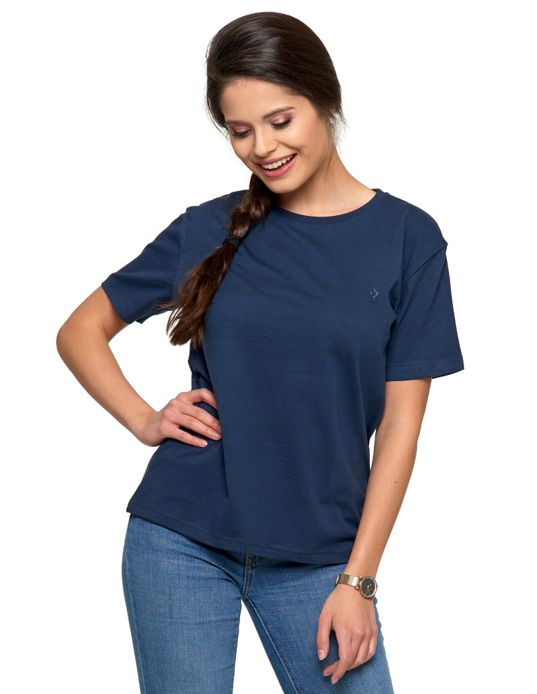 Koszulki i topy - Koszulka damska bawełna Premium T-shirt dekolt okrągły GRANATOWY - produkt moraj.pl 4