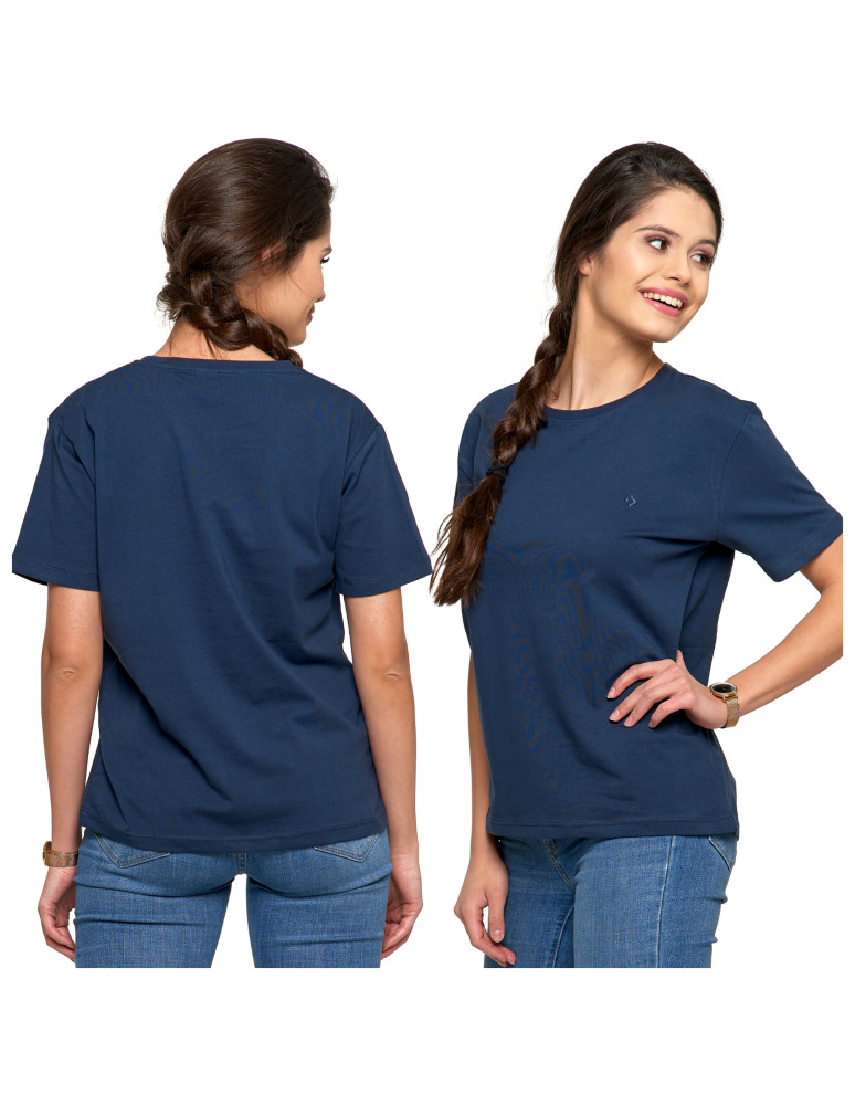 Koszulki i topy - Koszulka damska bawełna Premium T-shirt dekolt okrągły GRANATOWY - produkt moraj.pl 2