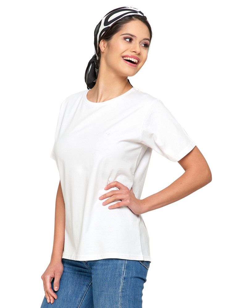 Koszulki i topy - Koszulka damska bawełna Premium T-shirt dekolt okrągły BIAŁY - produkt moraj.pl 5