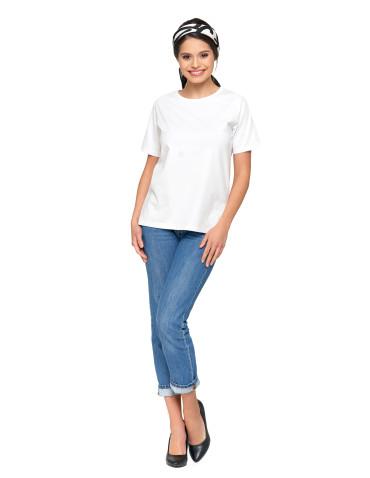 Koszulki i topy - Koszulka damska bawełna Premium T-shirt dekolt okrągły BIAŁY - produkt 1