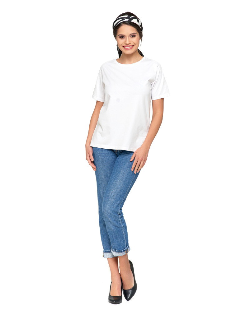 Koszulki i topy - Koszulka damska bawełna Premium T-shirt dekolt okrągły BIAŁY - produkt moraj.pl 1