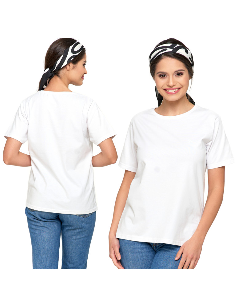 Koszulki i topy - Koszulka damska bawełna Premium T-shirt dekolt okrągły BIAŁY - produkt moraj.pl 2