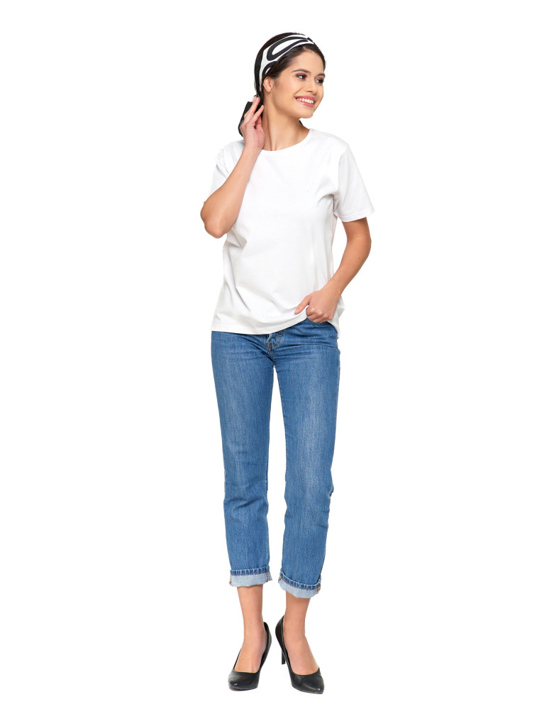 Koszulki i topy - Koszulka damska bawełna Premium T-shirt dekolt okrągły BIAŁY - produkt moraj.pl 3