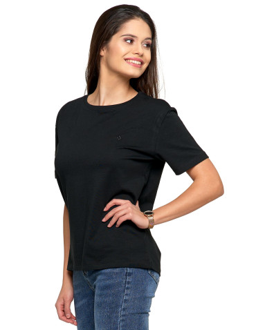 Koszulki i T-shirty - Koszulka damska bawełna Premium T-shirt dekolt okrągły CZARNY - produkt 1