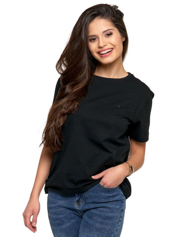 Koszulki i T-shirty - Koszulka damska bawełna Premium T-shirt dekolt okrągły CZARNY - produkt 3