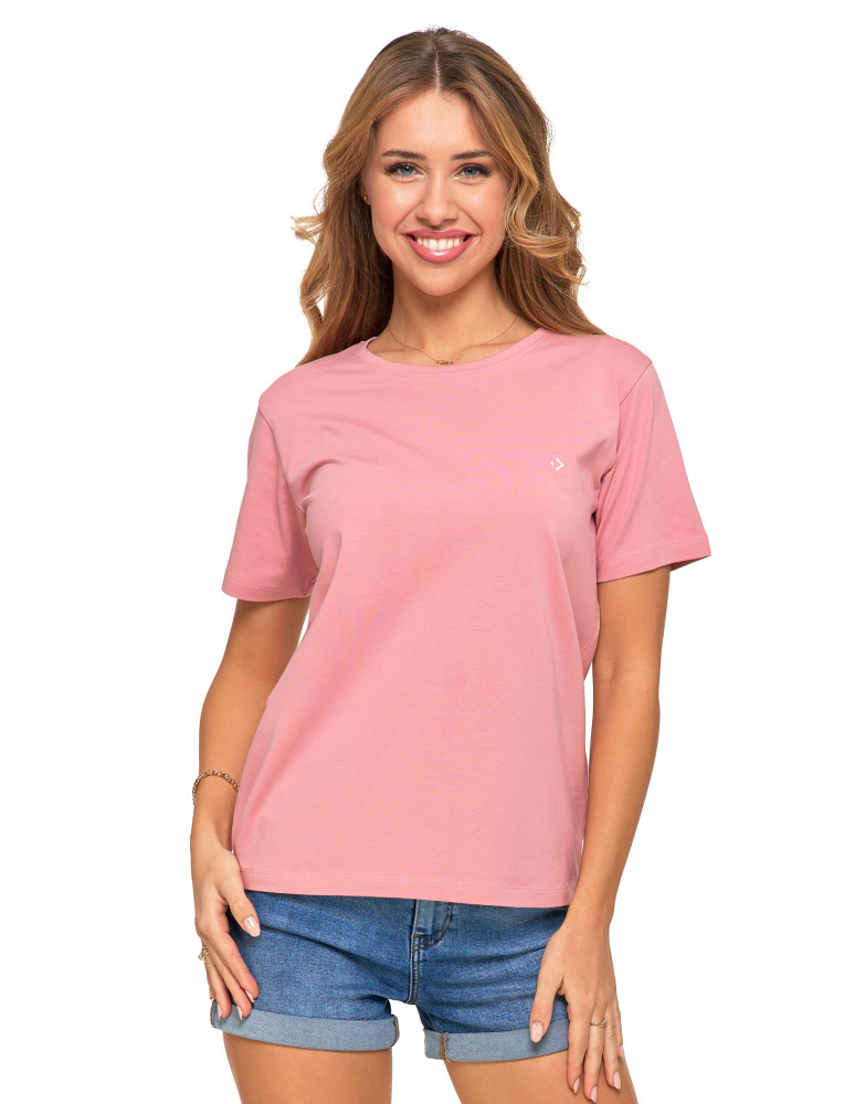 Koszulki i topy - Koszulka damska bawełna Premium T-shirt dekolt okrągły RÓŻOWY - produkt moraj.pl 2