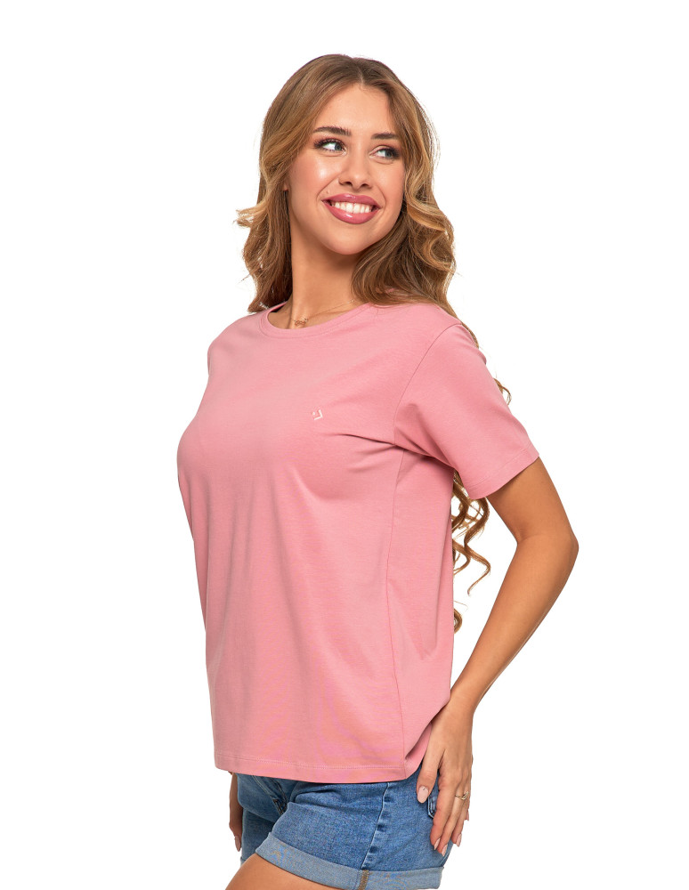 Koszulki i topy - Koszulka damska bawełna Premium T-shirt dekolt okrągły RÓŻOWY - produkt moraj.pl 5