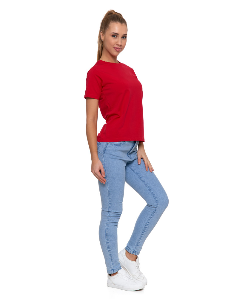 Koszulki i topy - Koszulka damska bawełna Premium T-shirt dekolt okrągły MALINOWY - produkt moraj.pl 3